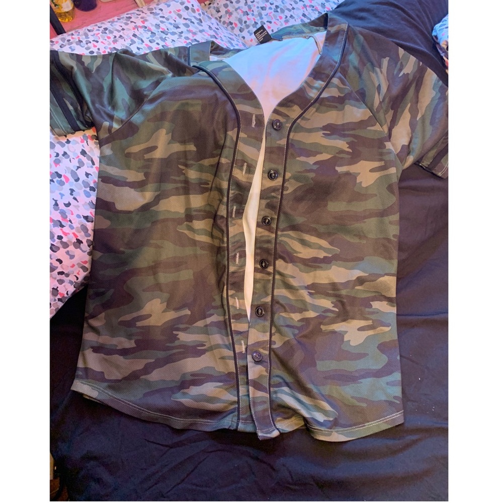 camouflage button down shirt.